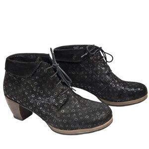 Wolky Black Patterned Lace-Up Heels